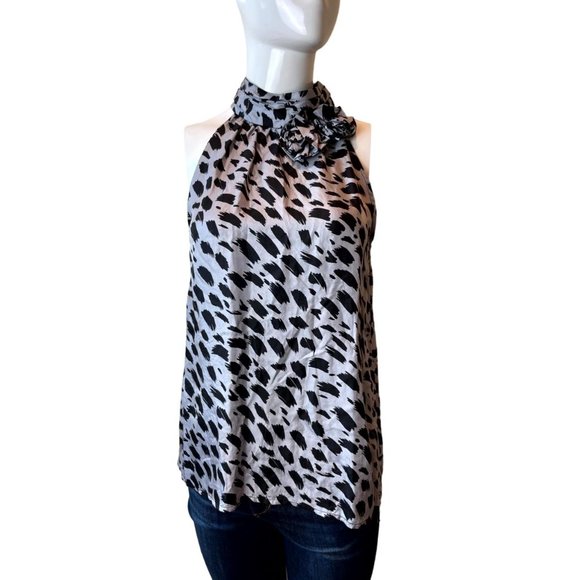 Cynthia Rowley Womens Halter Top Rosette Detail Printed Black White Size Medium - Picture 1 of 5